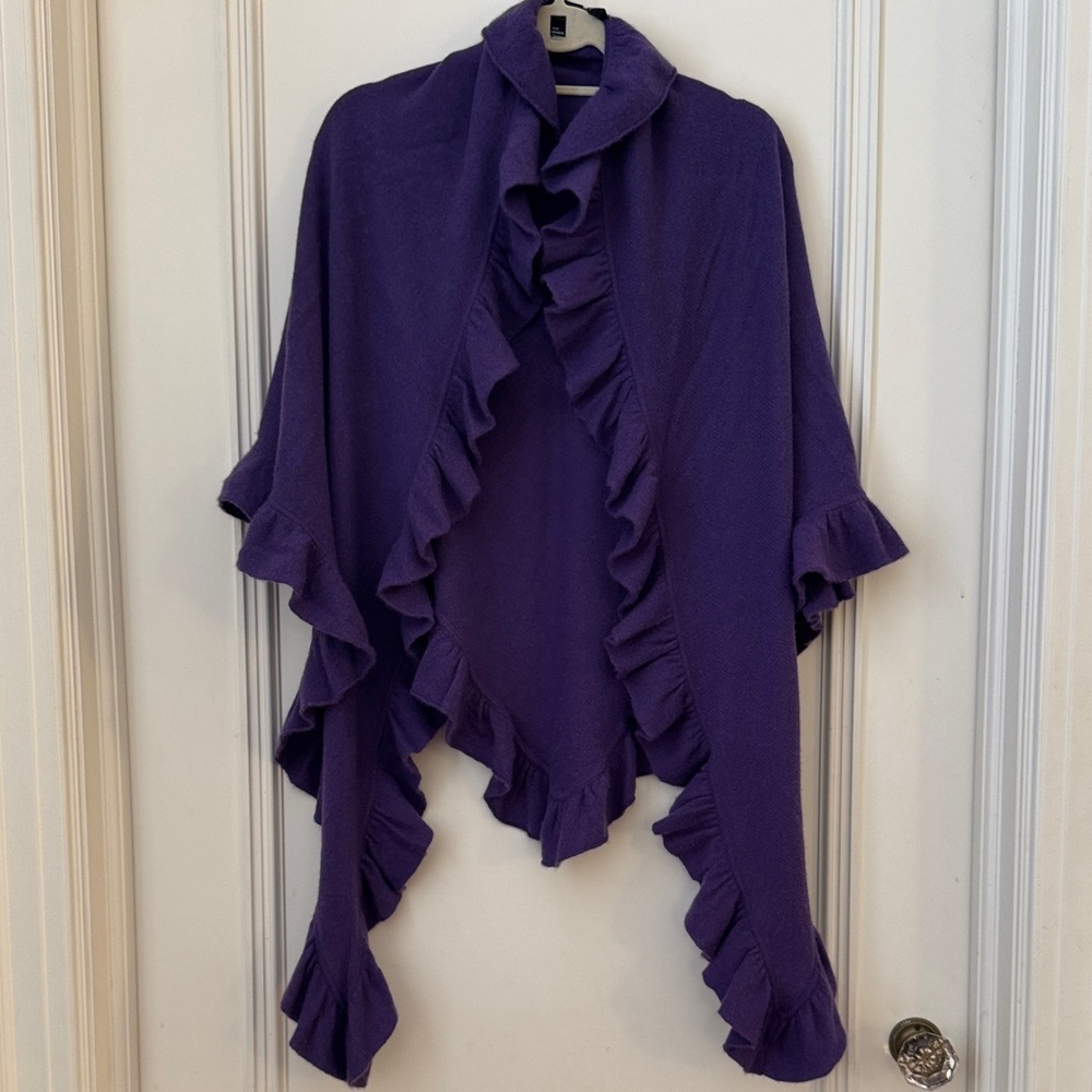 Sutton Cashmere Purple Ruffled Poncho